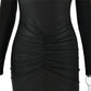 Hollow Out Long Sleeve Sexy Maxi Dress For Women Gown Autumn Winter New Metal Buckle Ruched Slit Long Dress Elegant