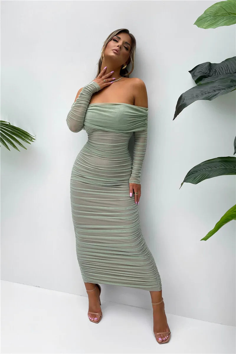 Off-shoulder Long Sleeve Sexy Maxi Dress For Women Autumn New Strapless Backless