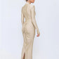 Hollow Out Long Sleeve Sexy Maxi Dress For Women Gown Autumn Winter New Metal Buckle Ruched Slit Long Dress Elegant