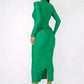 Hollow Out Long Sleeve Sexy Maxi Dress For Women Gown Autumn Winter New Metal Buckle Ruched Slit Long Dress Elegant