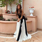 Elegant  Female Black White Patchwork Hem Maxi Dress Women Sexy Sleeveless Party Dresses