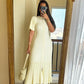 Elegant Knitted Ribbed Long Dress Women Slim Wave O-neck Short Sleeve