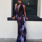 Backless Maxi Dress Women Sexy Purple Print Halter Bodycon Dress Summer Beach Outfits