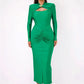 Hollow Out Long Sleeve Sexy Maxi Dress For Women Gown Autumn Winter New Metal Buckle Ruched Slit Long Dress Elegant