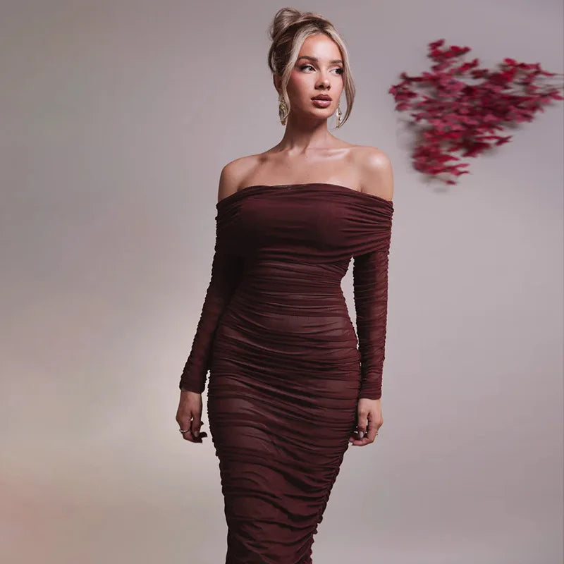 Off-shoulder Long Sleeve Sexy Maxi Dress For Women Autumn New Strapless Backless