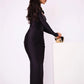 Hollow Out Long Sleeve Sexy Maxi Dress For Women Gown Autumn Winter New Metal Buckle Ruched Slit Long Dress Elegant