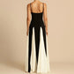 Elegant  Female Black White Patchwork Hem Maxi Dress Women Sexy Sleeveless Party Dresses