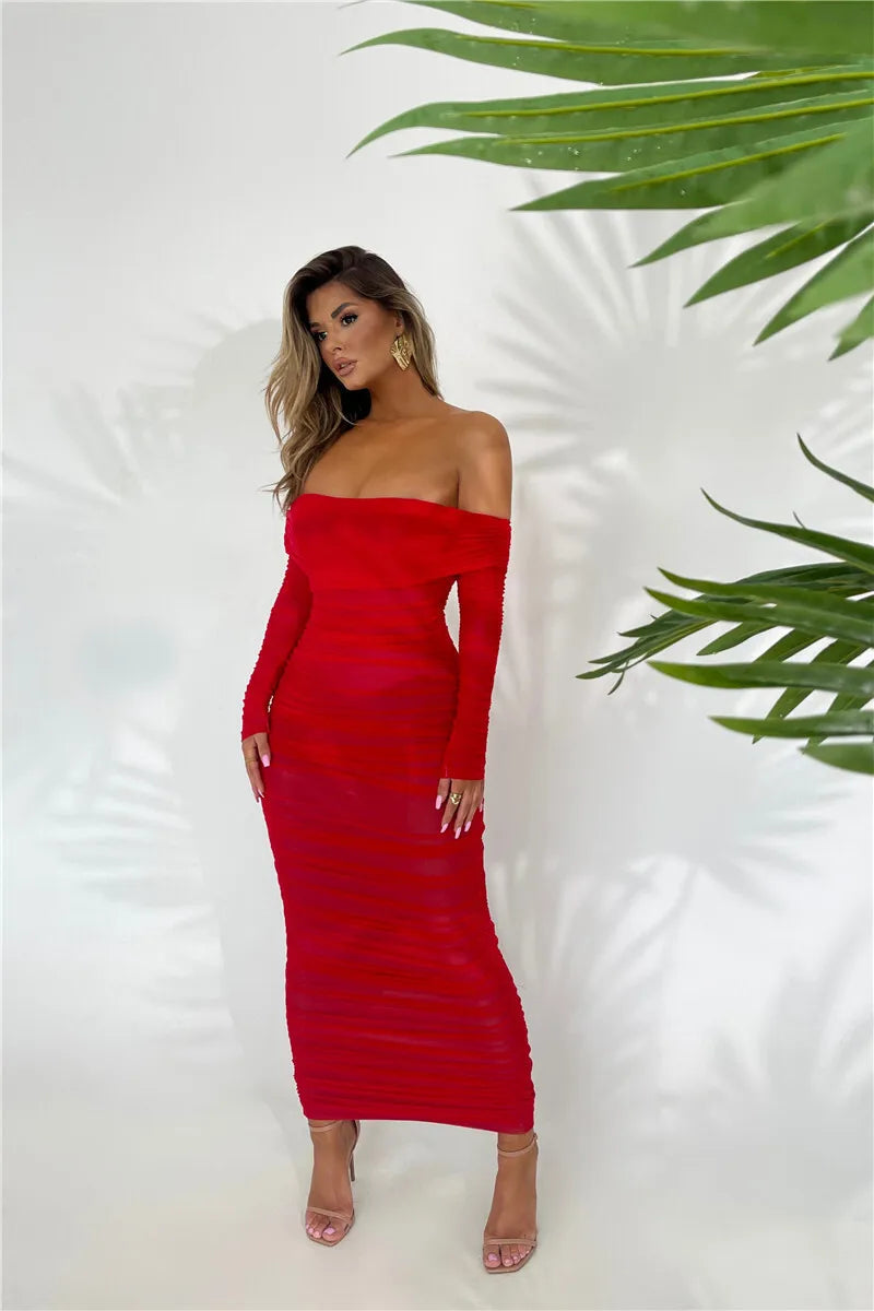 Off-shoulder Long Sleeve Sexy Maxi Dress For Women Autumn New Strapless Backless