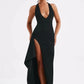 Deep V Neck Thigh High Split Maxi Dress Women Halter Sleeveless Backless Club Party Sexy Long Dress New