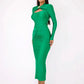 Hollow Out Long Sleeve Sexy Maxi Dress For Women Gown Autumn Winter New Metal Buckle Ruched Slit Long Dress Elegant