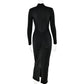 Hollow Out Long Sleeve Sexy Maxi Dress For Women Gown Autumn Winter New Metal Buckle Ruched Slit Long Dress Elegant