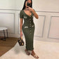 Elegant Knit Long Dress Women Chic Button Ribbed Slim Hip Package Female Dresses