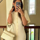 Elegant Knitted Ribbed Long Dress Women Slim Wave O-neck Short Sleeve