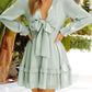 Tied Plunge Smocked Waist Flounce Sleeve Dress