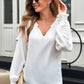 Notched Neck Lantern Sleeve Blouse