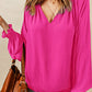 Notched Neck Lantern Sleeve Blouse