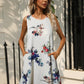 Printed Round Neck Sleeveless Dress with Pockets