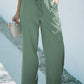 Drawstring Waist Crinkled Wide Leg Pants