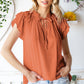 Tie-Neck Flutter Sleeve Blouse