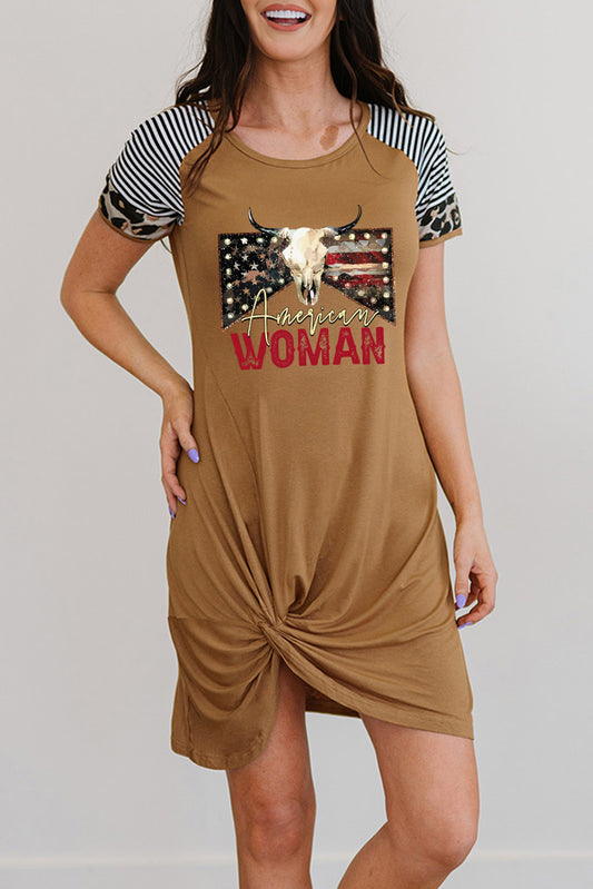 AMERICAN WOMAN Graphic Round Neck Twisted Dress
