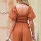Square Neck Pleated Dress with Pockets