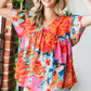 Floral V-Neck Short Sleeve Blouse