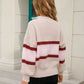 Striped Quarter-Zip Lantern Sleeve Sweater