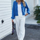 Round Neck Dropped Shoulder Fuzzy Cardigan