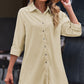 Button Front Curved Hem Raglan Sleeve Shirt Dress