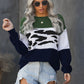 Leopard Color Block Ribbed Trim Dropped Shoulder Sweater