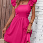 Square Neck Butterfly Sleeve A-Line Dress