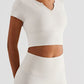 Notched Neck Short Sleeve Cropped Sports Top