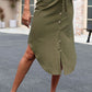 Tie Belt Frill Trim Buttoned Skirt