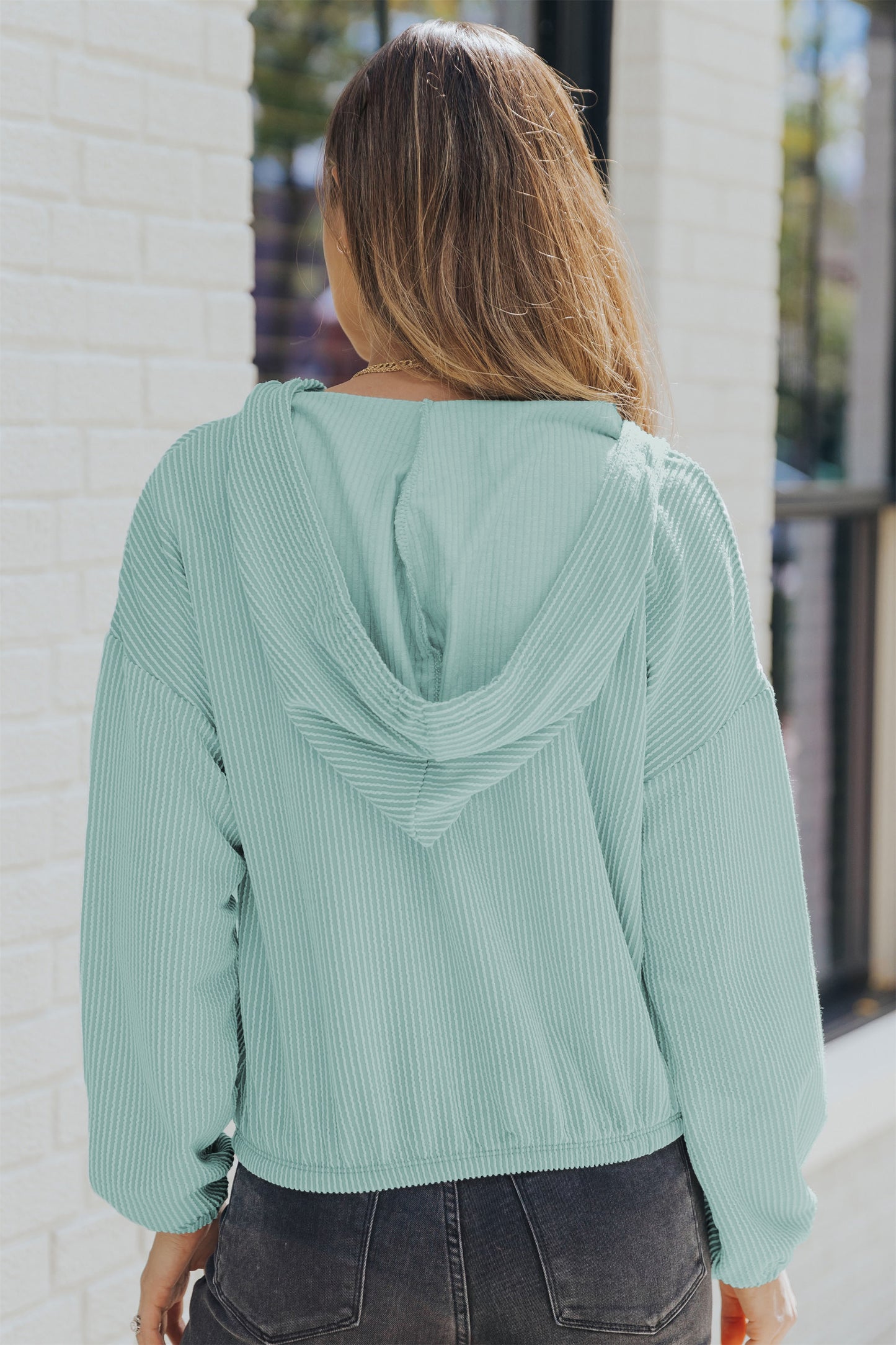 Ribbed Drop Shoulder Hoodie