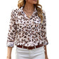 Animal Print Pocketed Button Down Top