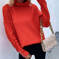 Button Detail Rib-Knit Turtleneck Sweater