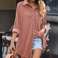 Button Front Curved Hem Raglan Sleeve Shirt Dress