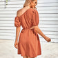 Cutout Asymmetrical Neck Puff Sleeve Dress
