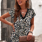 Printed Lace Trim V-Neck Short Sleeve Top