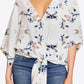 Printed Deep V Tie Hem Blouse