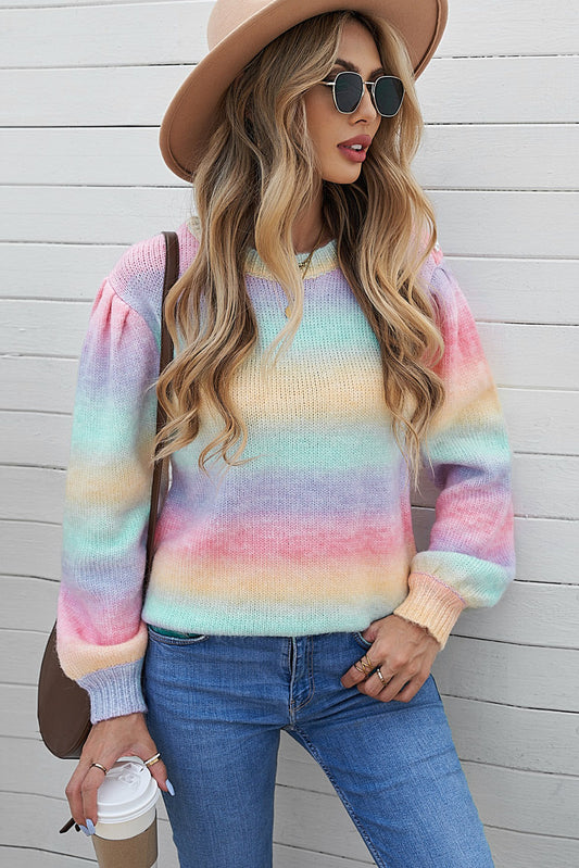 Gradient Stripes Bishop Sleeve Sweater