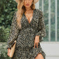 Floral Frill Trim Plunge Flounce Sleeve Dress
