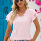 Eyelet Tie-Neck Flutter Sleeve Blouse