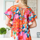 Floral V-Neck Short Sleeve Blouse
