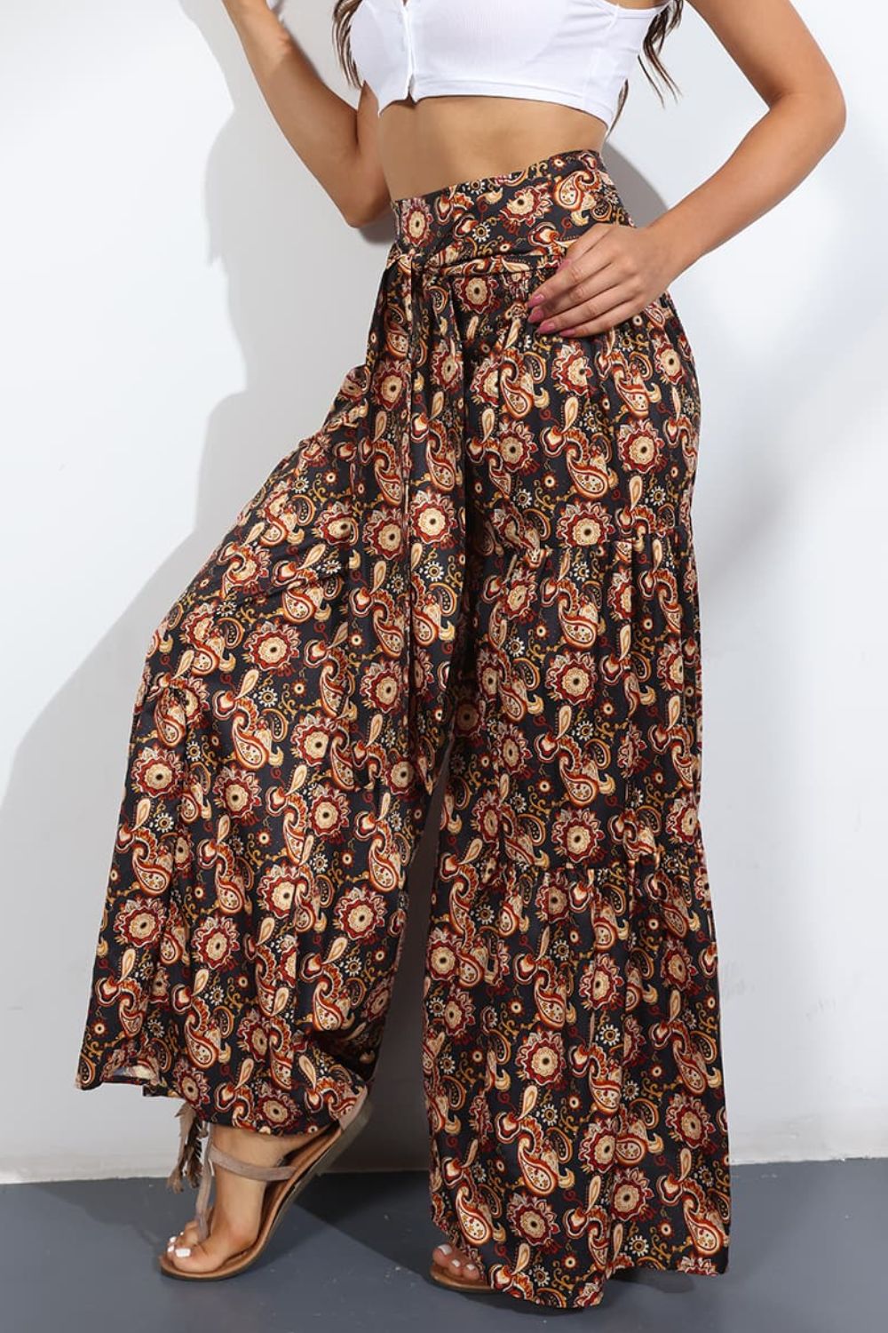 Printed High-Rise Tied Culottes