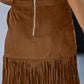 Fringe Detail Zip-Back Skirt with Pockets