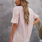 Eyelet Short Sleeve Pleated Blouse