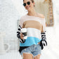 Striped Ribbed Trim Bell Sleeve Sweater