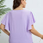 Textured Round Neck Flutter Sleeve Blouse