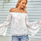 Applique Flounce Sleeve Off-Shoulder Blouse